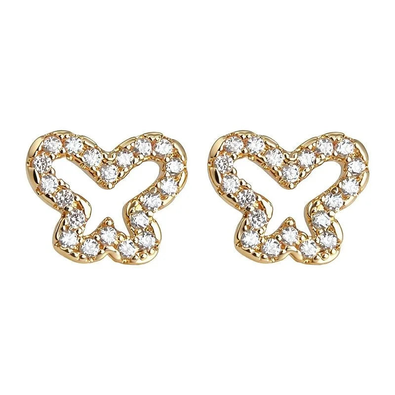 Mini Hollow Butterfly Stud Earrings Copper Zircon Light Luxury Minimalist Daily Jewelry