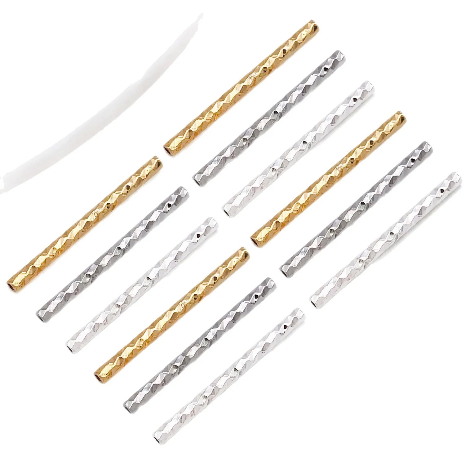 18K Gold Plated Copper Alloy Faceted Straight Tube Beads for DIY Bracelet Jewelry