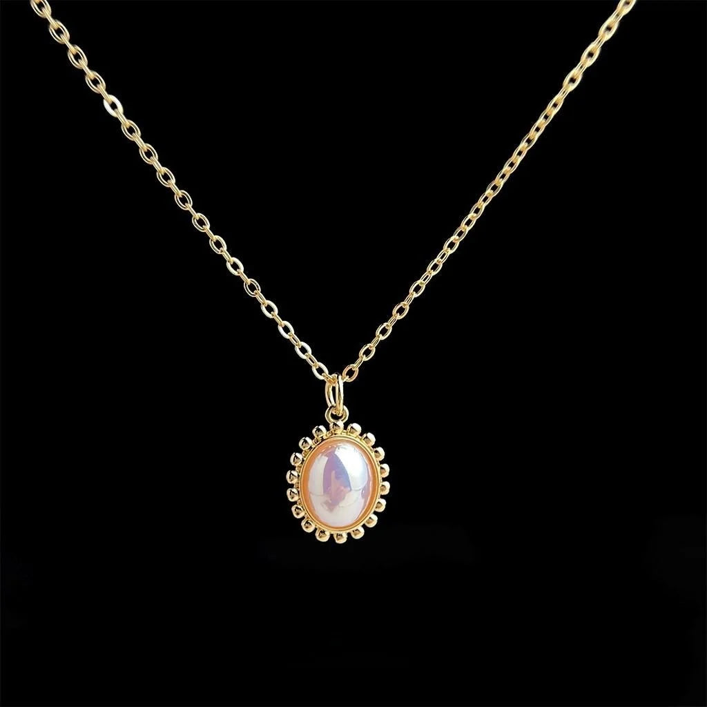 18K Gold Plated Copper Oval Geometric Clavicle Necklace For Women Sweet Fairy Style Line Jewelry