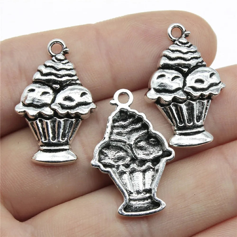 27x18mm 2g Zinc Alloy Cupcake Ice Cream Charm Pendant for DIY Dessert Theme Jewelry Making