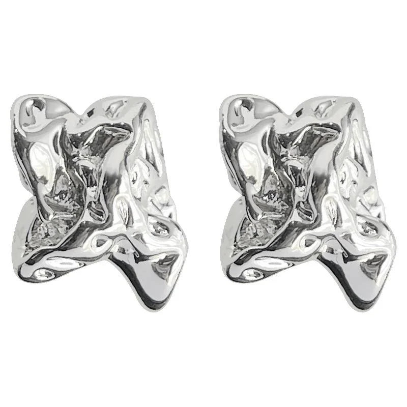 Minimalist Silver Liquid Irregular Geometric Eco-Friendly Copper Stud Earrings For Women