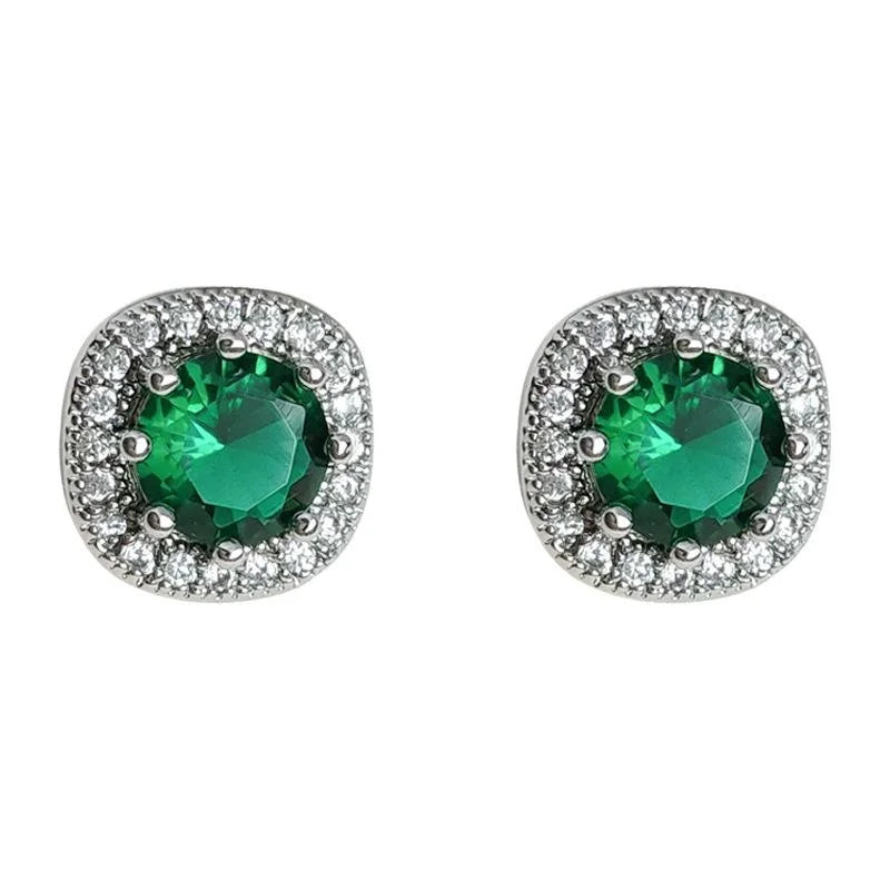 18K Gold Plated Copper Square Geometric Zircon Stud Earrings For Women Light Luxury