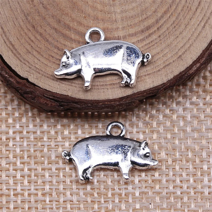 19x12mm 1.5g Antique Silver Zinc Alloy Pig Charm Pendant for DIY Necklace Bracelet Making