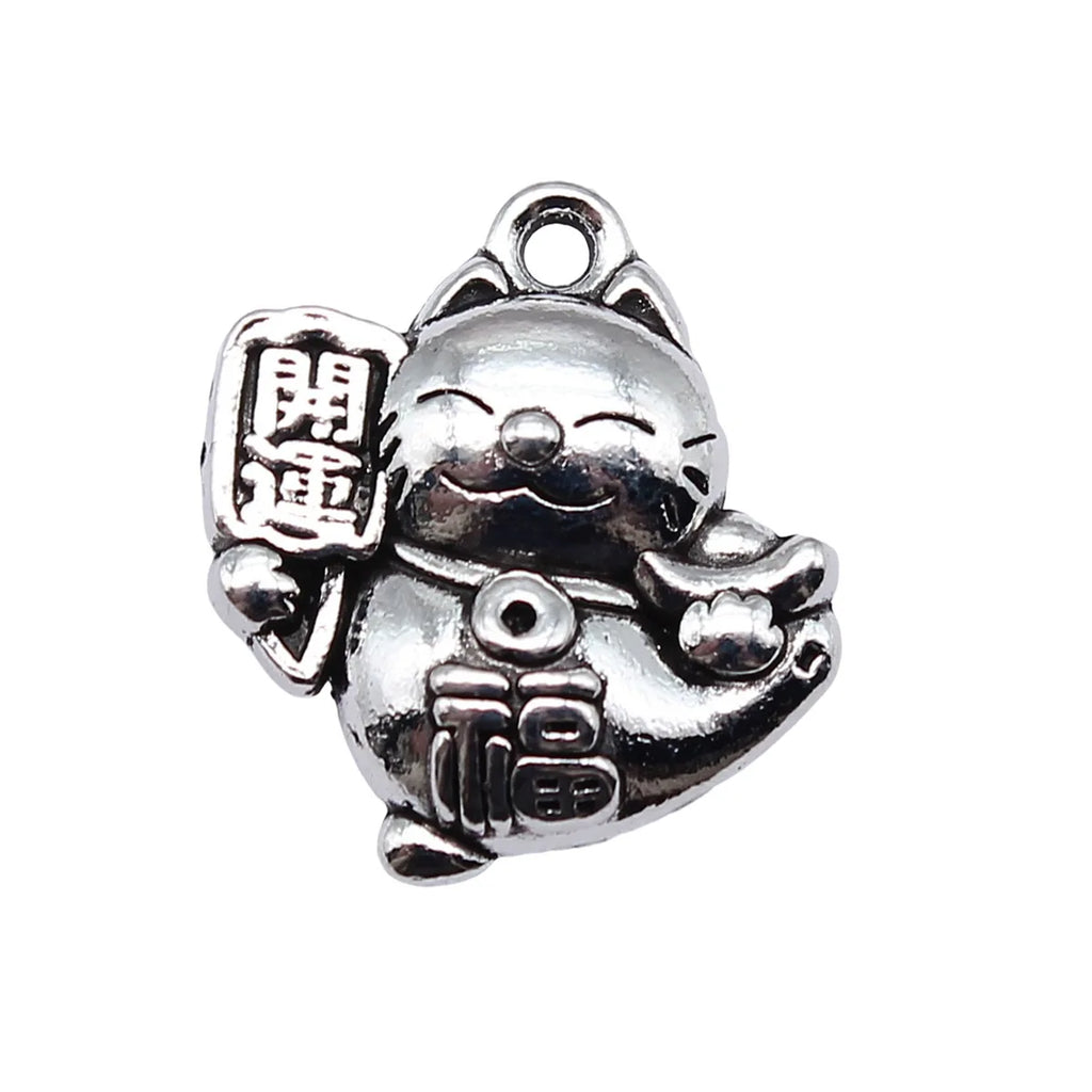 18.6x16x5.2mm 3.6g Antique Silver Zinc Alloy Lucky Cat Charm Pendant for DIY Necklace Bracelet Jewelry