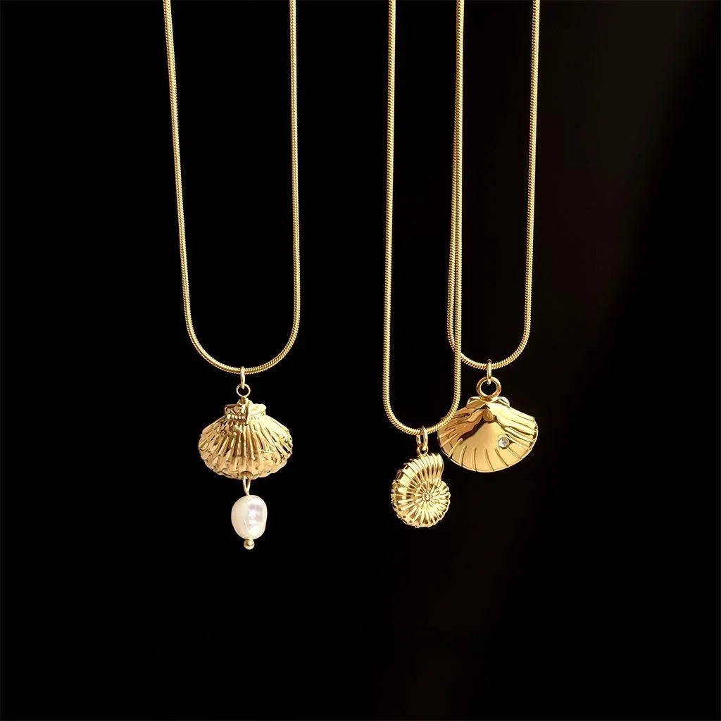 18K Gold Plated 304 Stainless Steel Shell Conch Pearl Beach Vacation Necklace For Women