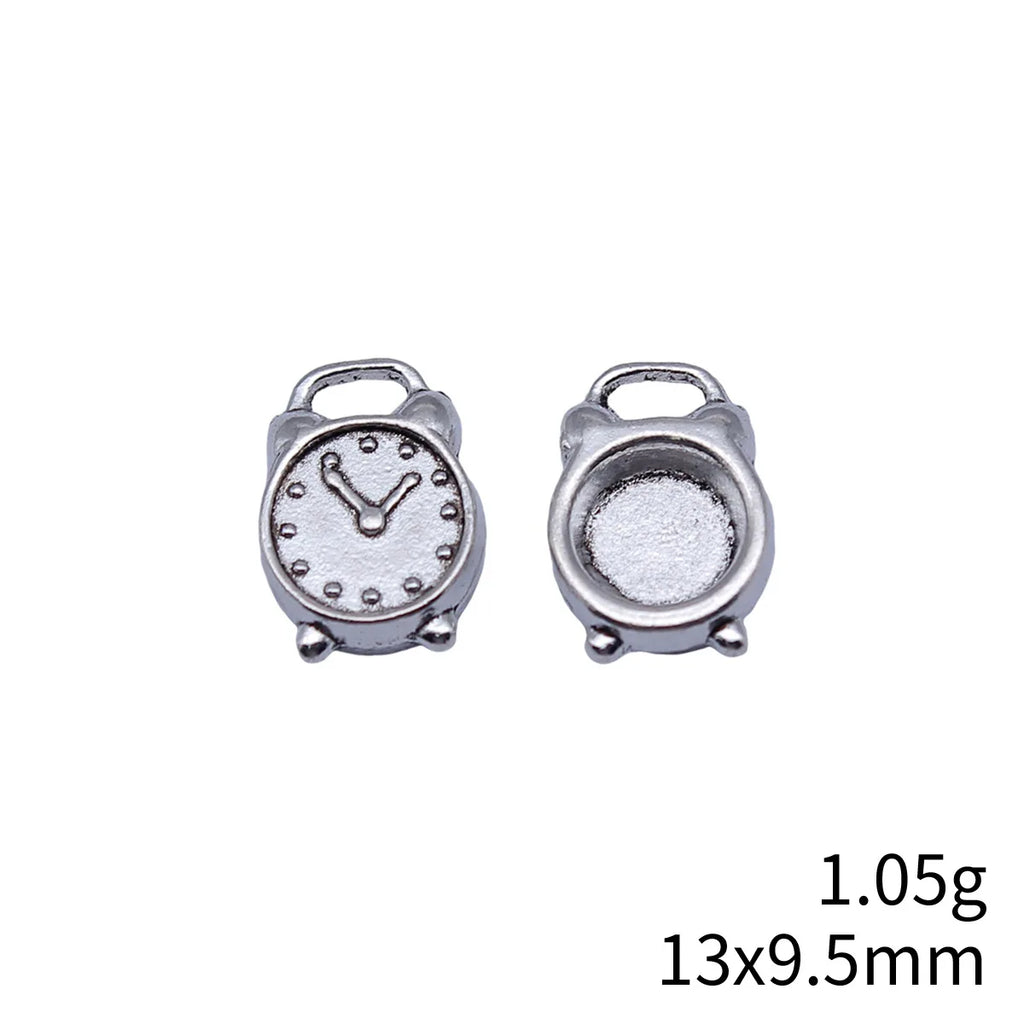13x9.5mm 1.05g Antique Silver Zinc Alloy Alarm Clock Charm Pendant for DIY Necklace Bracelet Making