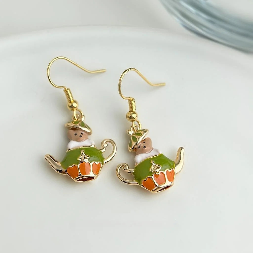 Cute Enamel Painted Squirrel Copper Drop Earrings Forest Style Designer Animal Jewelry