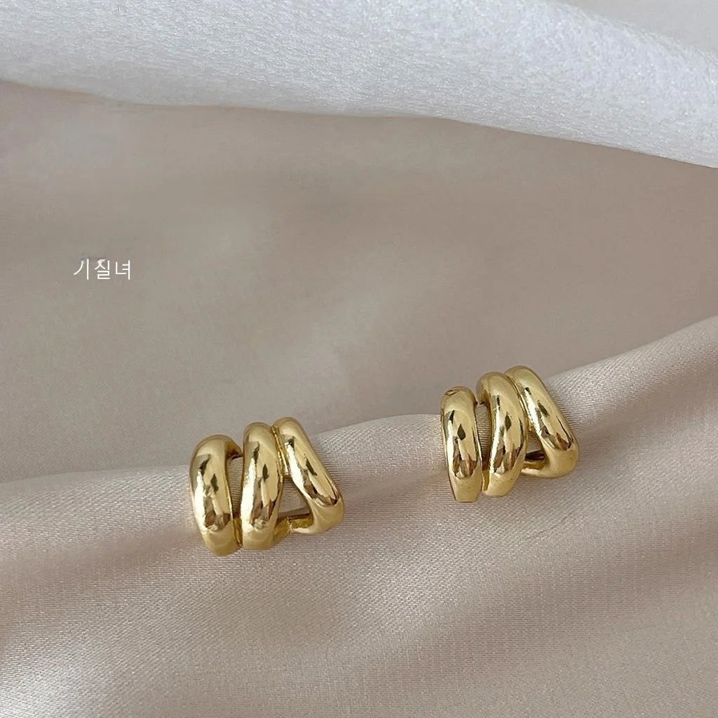 Luxury Geometric Copper 14K Plated Hoop Line Stud Earrings