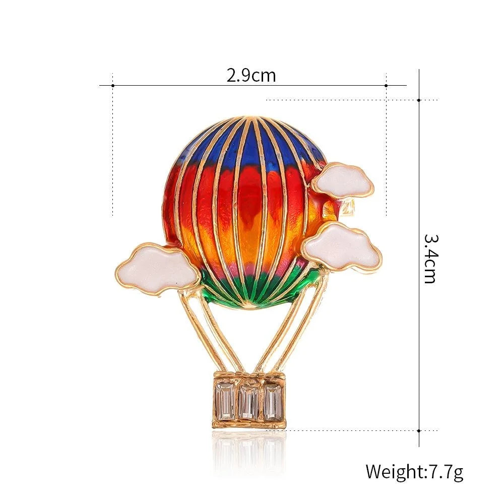 Cute Enamel Hot Air Balloon Brooch With Rhinestone Basket And Cloud Charm, Colorful Alloy Lapel Pin Gift