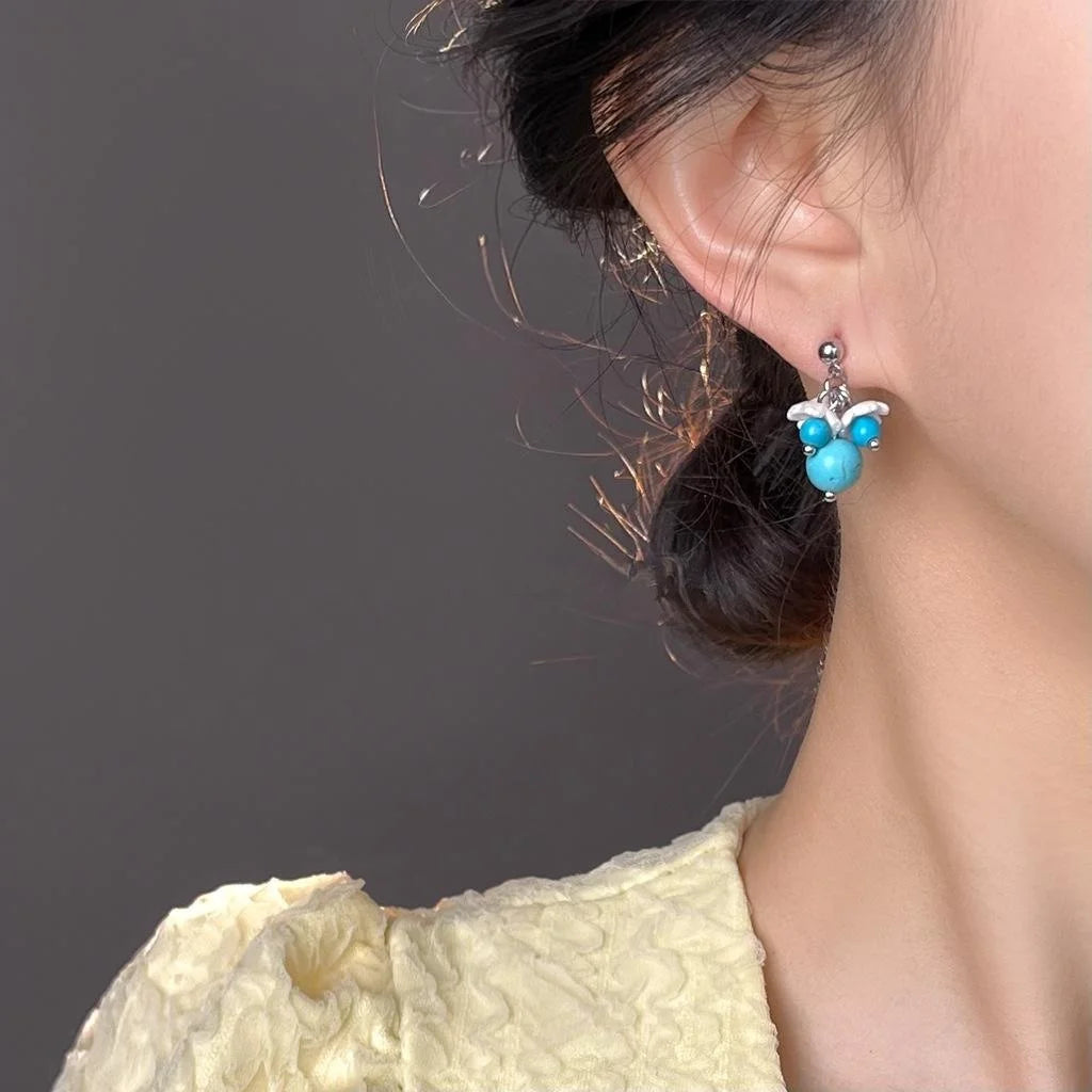 Vintage Boho Synthetic Turquoise Resin Floral Tassel Drop Earrings