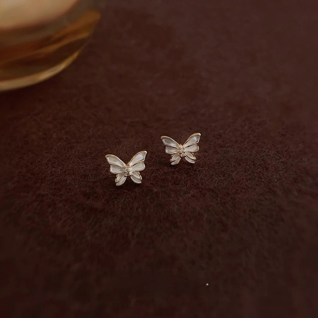 Copper Butterfly Stud Earrings Micro Pave Zircon Mini Fresh Simple Daily Jewelry