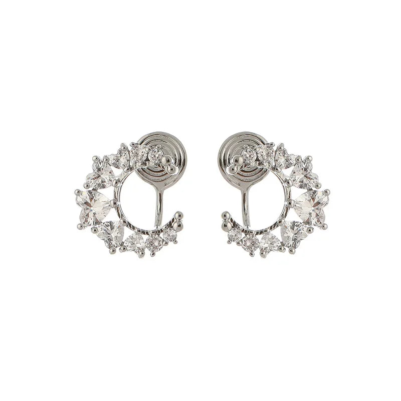 Sparkling Luxury Crescent Moon Cubic Zirconia Hoop Stud & Clip On No Piercing Women's Fashion Earrings