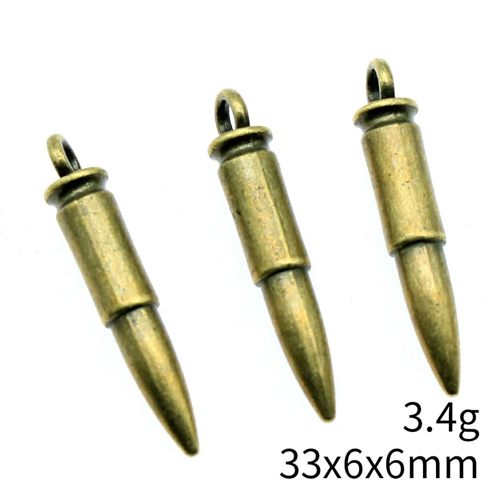 33x6x6mm 3.4g Antique Bronze Zinc Alloy Bullet Charm Pendant for DIY Bracelet Necklace Jewelry Making