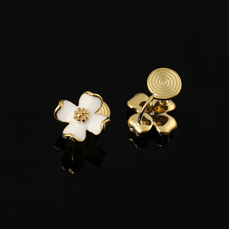 Elegant White Enamel Flower Alloy Stud & Clip On No Piercing French Style Women's Earrings
