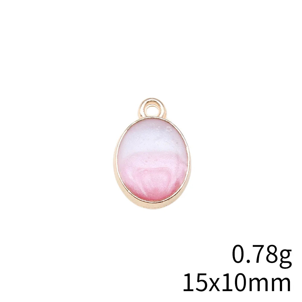 15x10mm 0.78g Pink Zinc Alloy Geometric Oval Charm Pendant for DIY Vintage Necklace Bracelet Jewelry