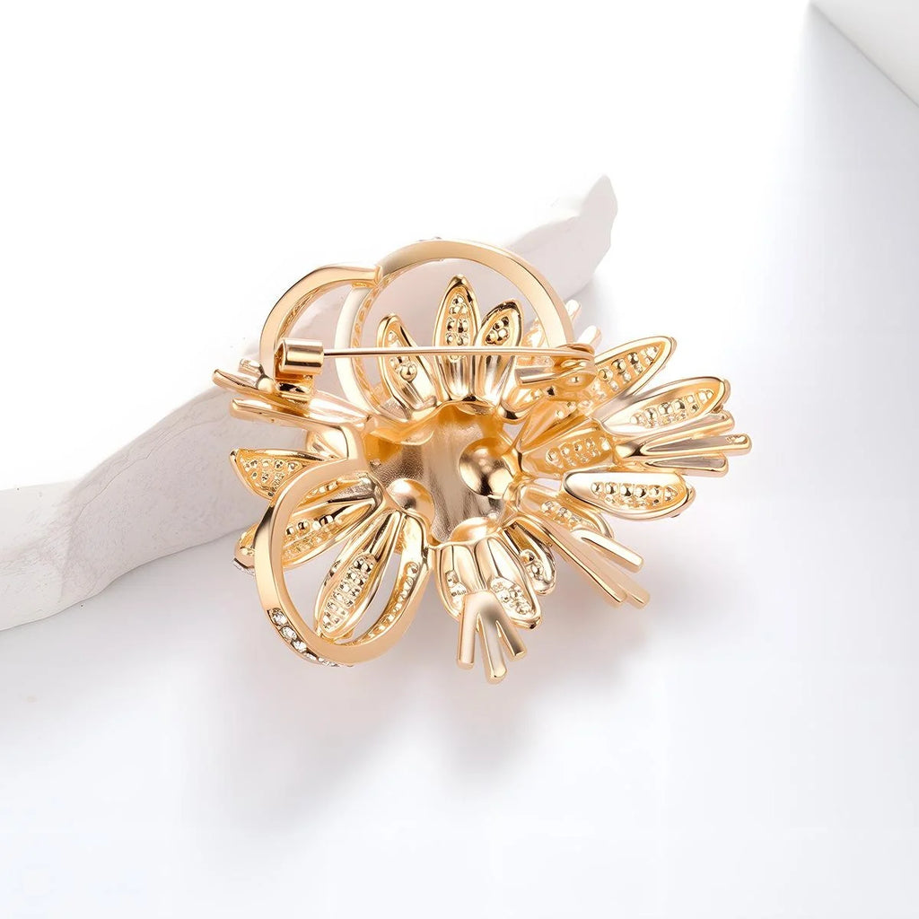 Elegant Pearl Rhinestone Flower Bouquet Brooch, Luxury Copper Alloy Lapel Pin Corsage For Suits Gift