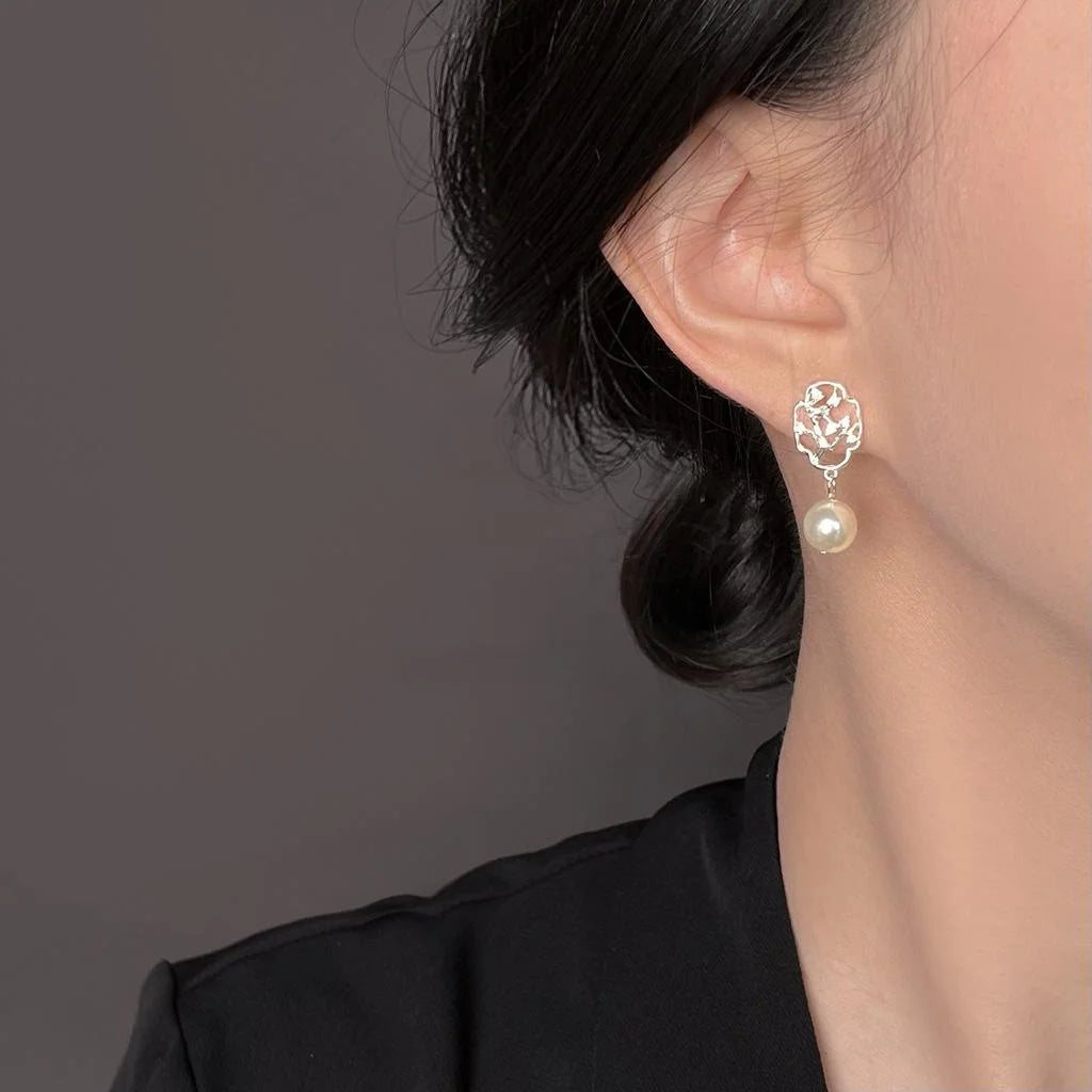 Vintage Chinese Style Plum Blossom Geometric Copper Drop Earrings