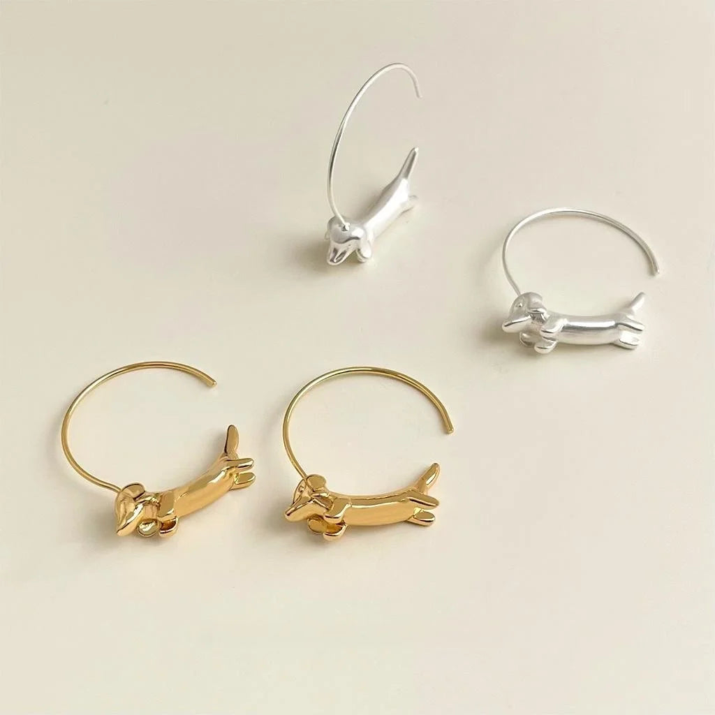 Matte Copper Dachshund Hoop Earrings Cute Niche Design Animal Dog Fashion Jewelry