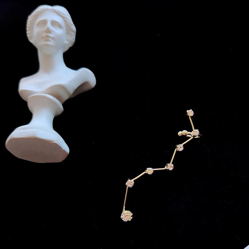 Silver Plated Metal Big Dipper Constellation Rhinestone Stud Earrings Ear Cuff For Women