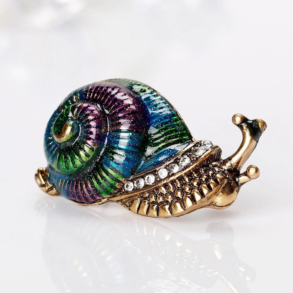 Cute Enamel Snail Brooch With Rhinestones, Gold Tone Alloy Lapel Pin Corsage For Women Suit Gift