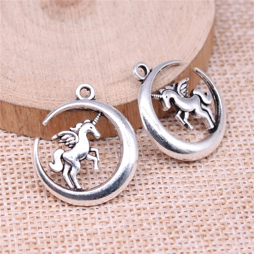 25x22mm 3.4g Antique Silver Zinc Alloy Moon Unicorn Charm Pendant for DIY Necklace Bracelet Making