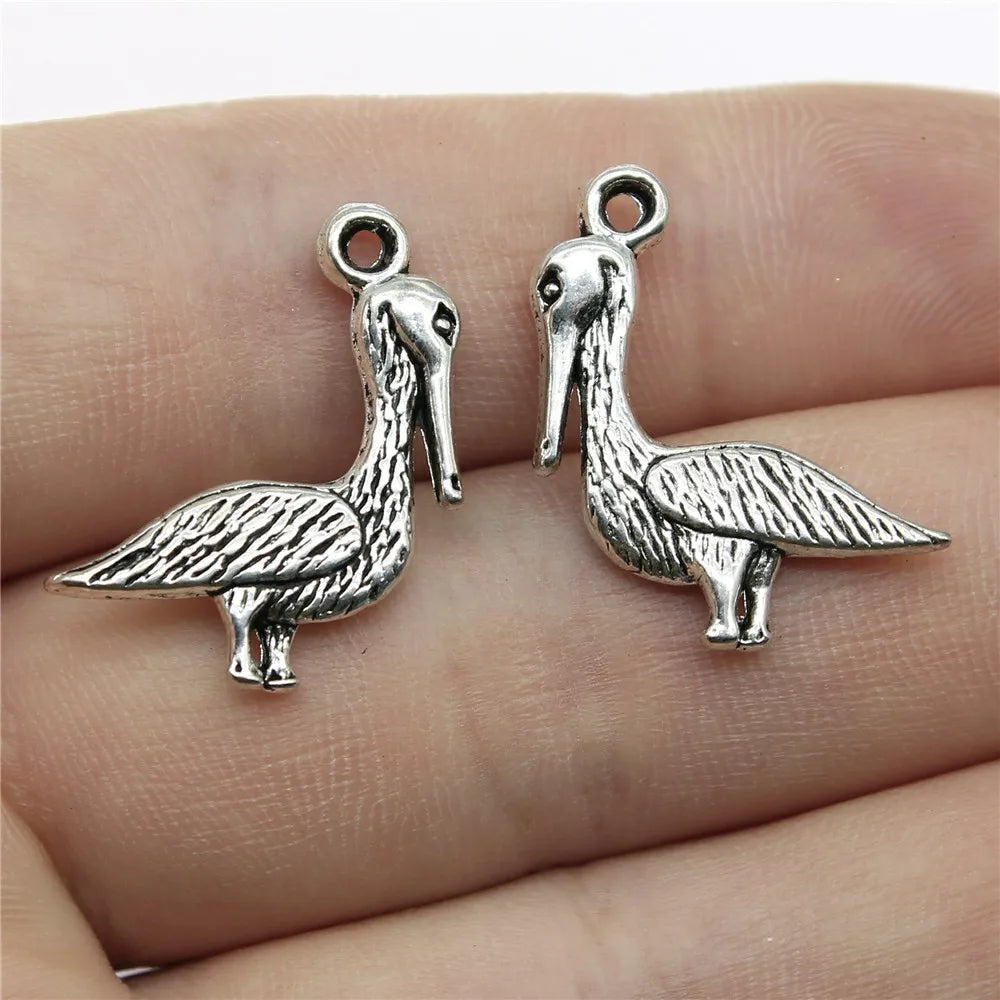 23x19mm 1.6g Antique Silver Zinc Alloy Pelican Bird Charm Pendant for DIY Bracelet Necklace Making