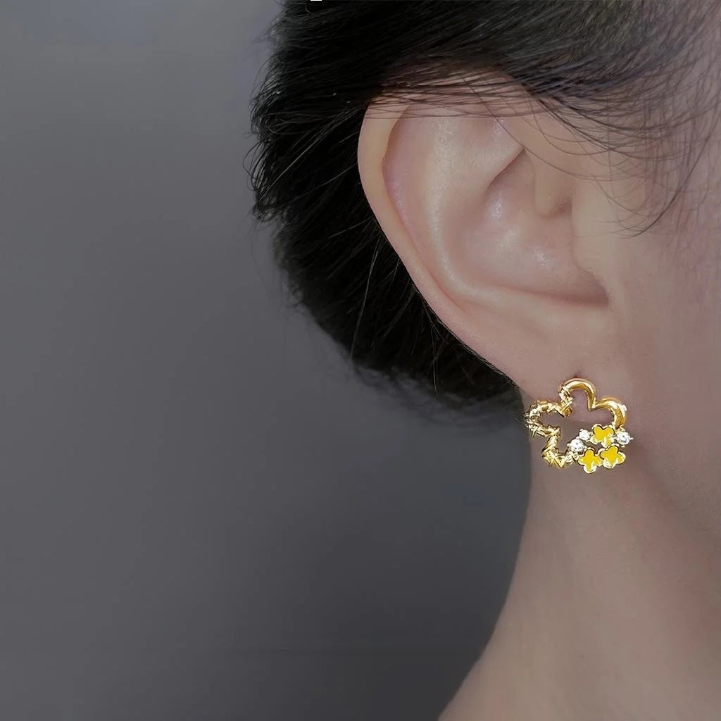 Osmanthus Flower Micro Pave Zircon 14K Plated Copper Stud Earrings