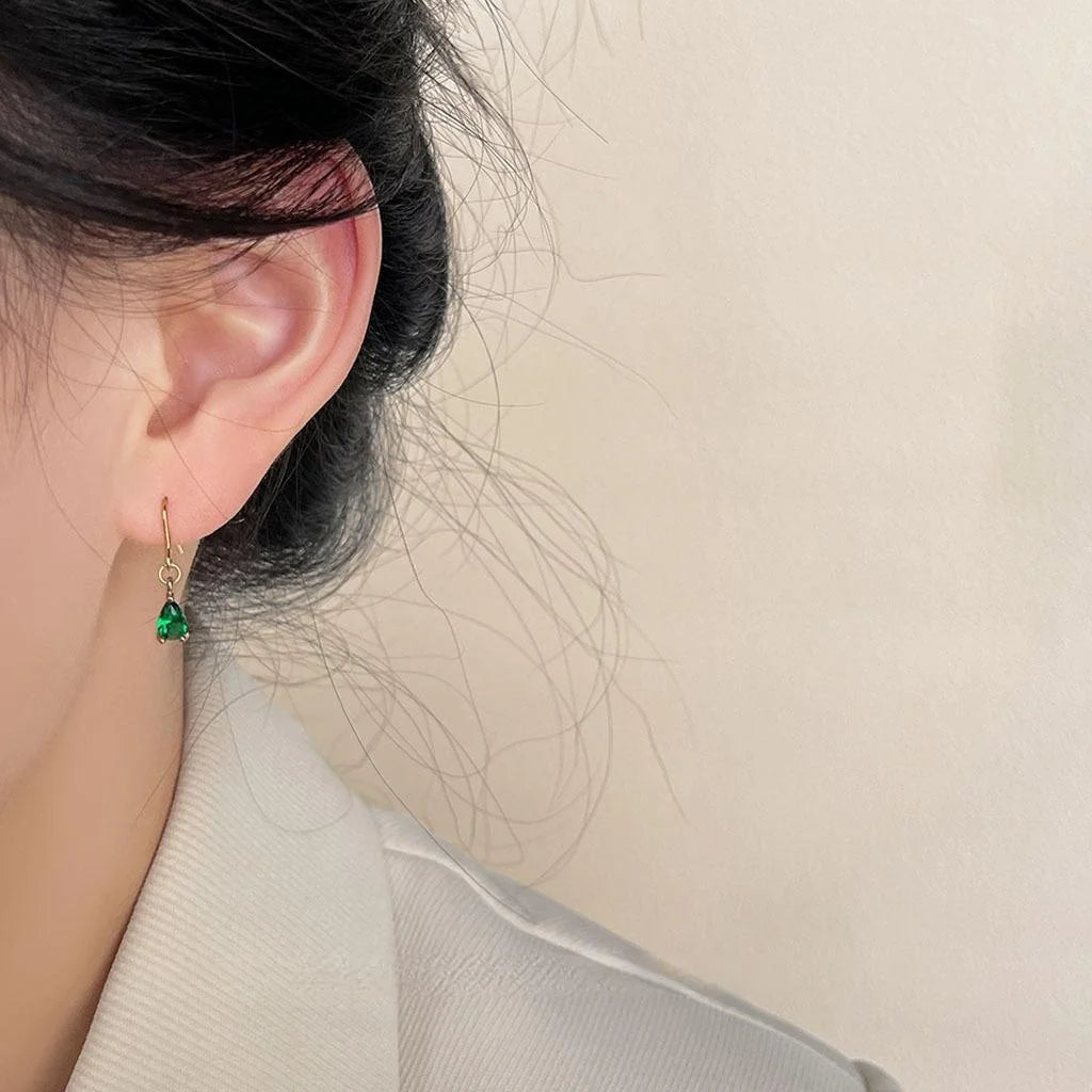 14K Gold Plated Copper Vintage Emerald Zircon Geometric Teardrop Drop Earrings For Women