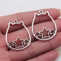 27x34mm 2.7g Antique Silver Zinc Alloy Cat Head with Hollow Five-Point Star Charm Pendant for DIY Jewelry