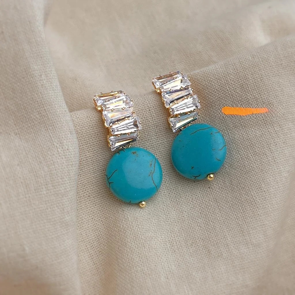 Bohemian Vintage Copper Zircon Synthetic Turquoise Round Geometric Drop Earrings