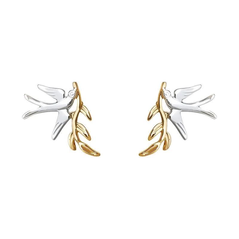 Designer Two Tone Gold Silver Plated Copper Swallow Stud Earrings Style Summer Jewelry
