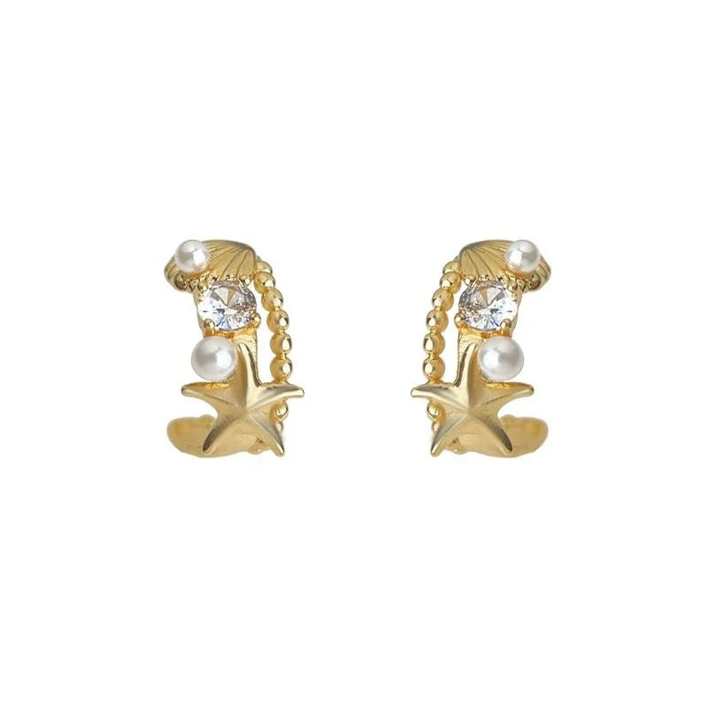 Designer Ocean Starfish Zircon Copper 14K Plated Stud Earrings