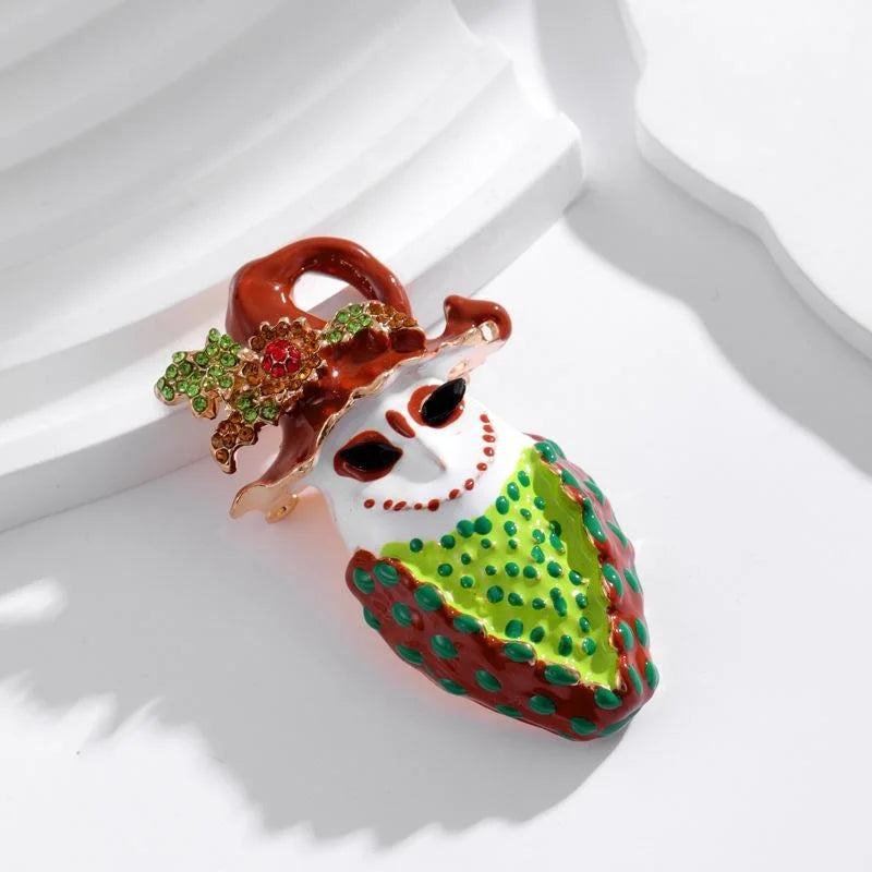 Cute Halloween Clown Jester Enamel Alloy Brooch With Rhinestones, Whimsical Corsage Lapel Pin Gift