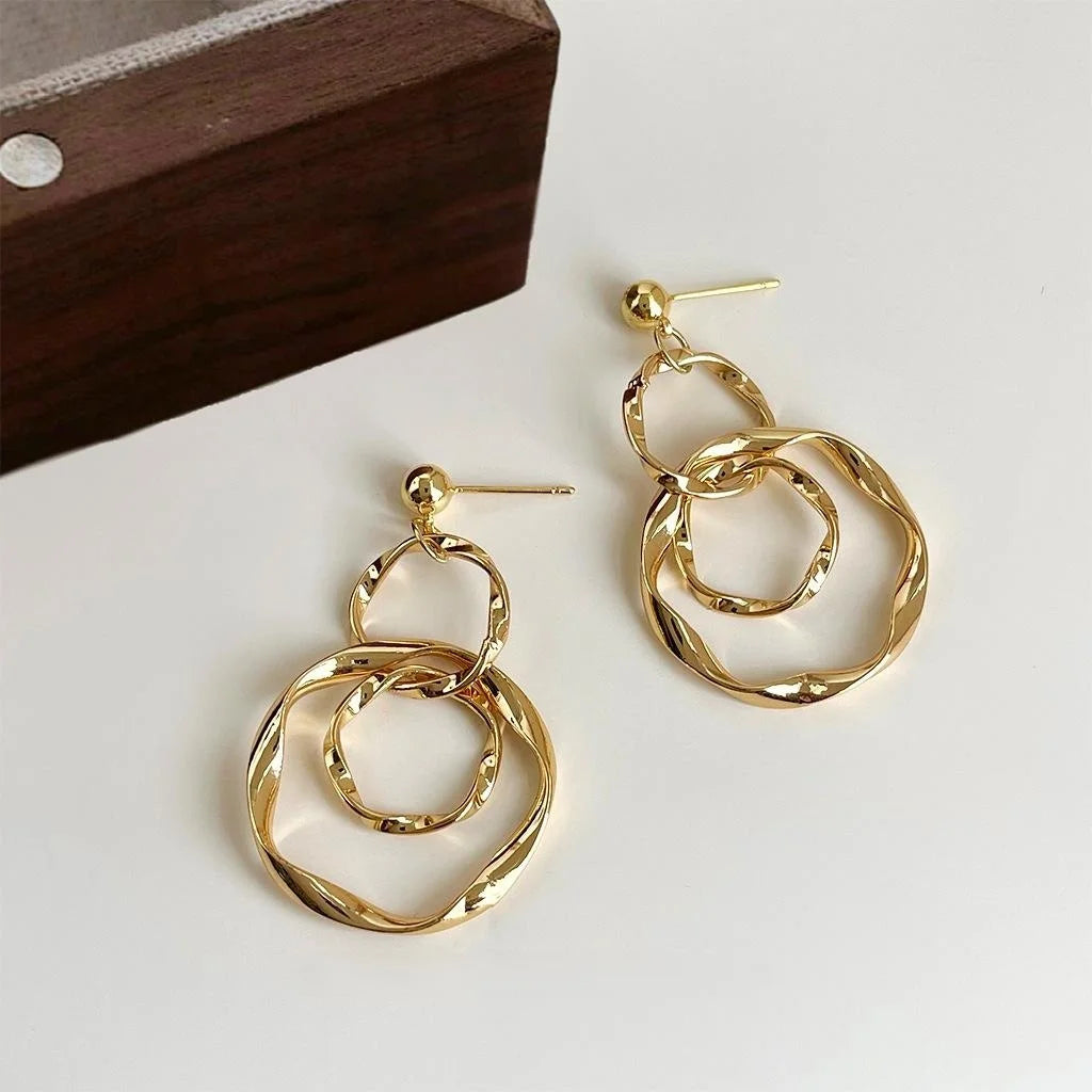18K Gold Plated Copper Geometric Drop Earrings Chunky Hoop Line Western Fashion Jewelry