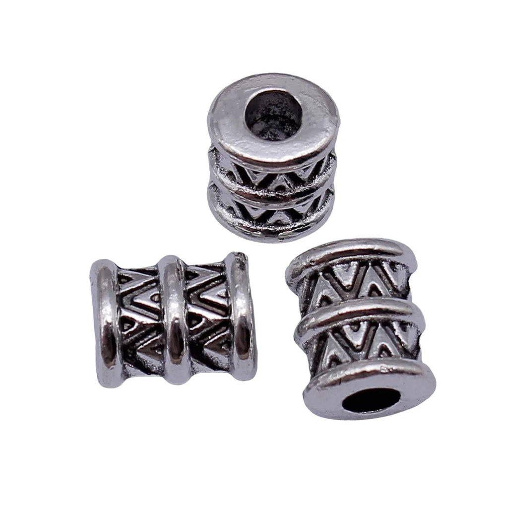 10x8.5x7.4mm 1.8g Antique Silver Zinc Alloy Double Layer Textured Spacer Beads for DIY Bracelet Making