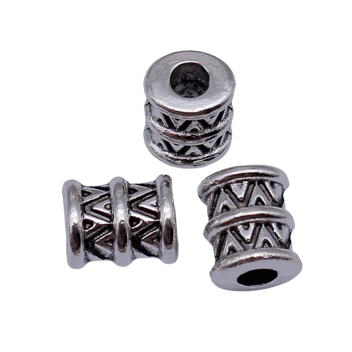10x8.5x7.4mm 1.8g Antique Silver Zinc Alloy Double Layer Textured Spacer Beads for DIY Bracelet Making