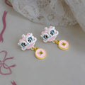 Pink Enamel Lion Dance Drop Earrings, Copper Sweet Girl Animal Jewelry