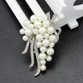 Elegant White Pearl Flower Bouquet Brooch With Rhinestone Alloy Branches, Luxury Lapel Pin Gift