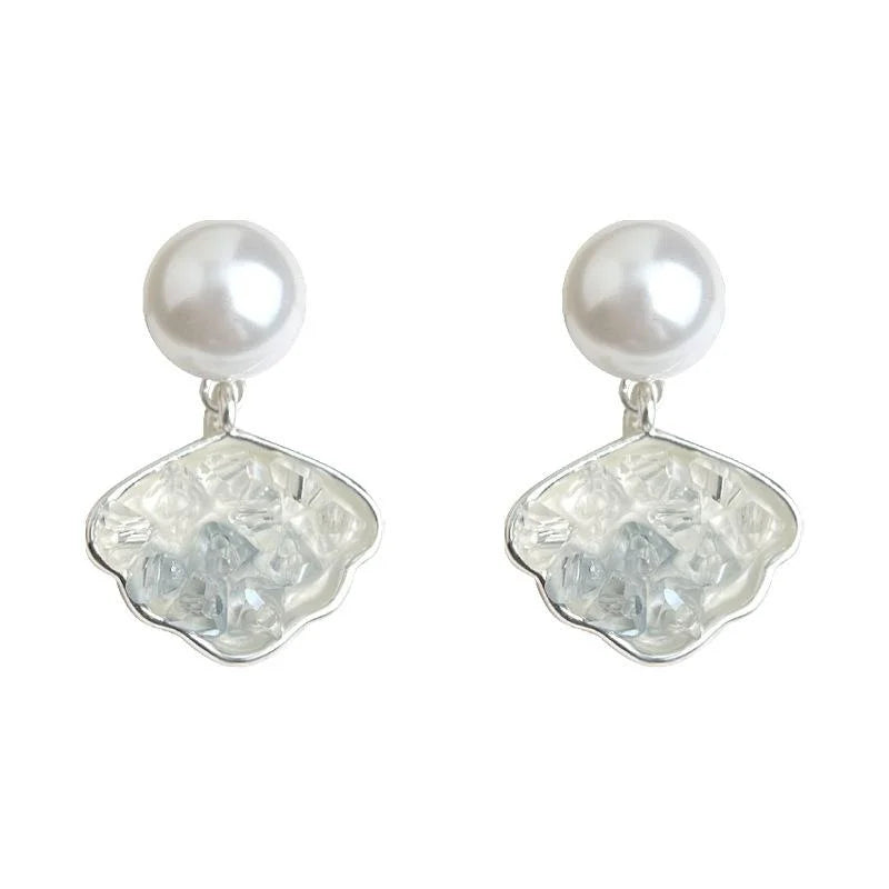 Aquamarine Gradient Glass Crystal Leaf Drop Earrings Copper Sweet Minimalist Summer Jewelry