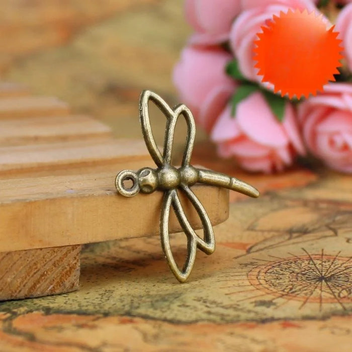 Antique Silver Zinc Alloy Dragonfly Hollow Charm Pendant for DIY Necklace Bracelet Jewelry Making — 32×26mm