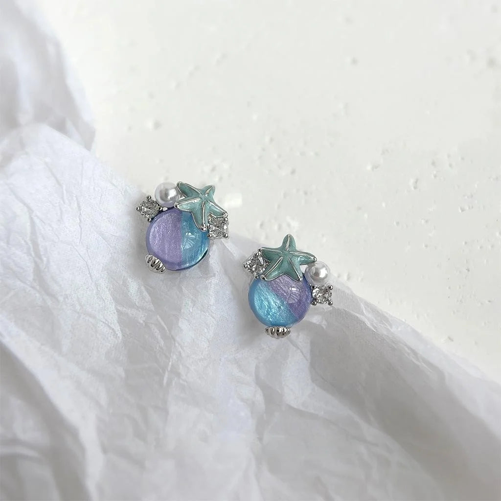Personalized Designer Micro Pave Zircon Starfish Resin Copper Stud Earrings Vacation Style