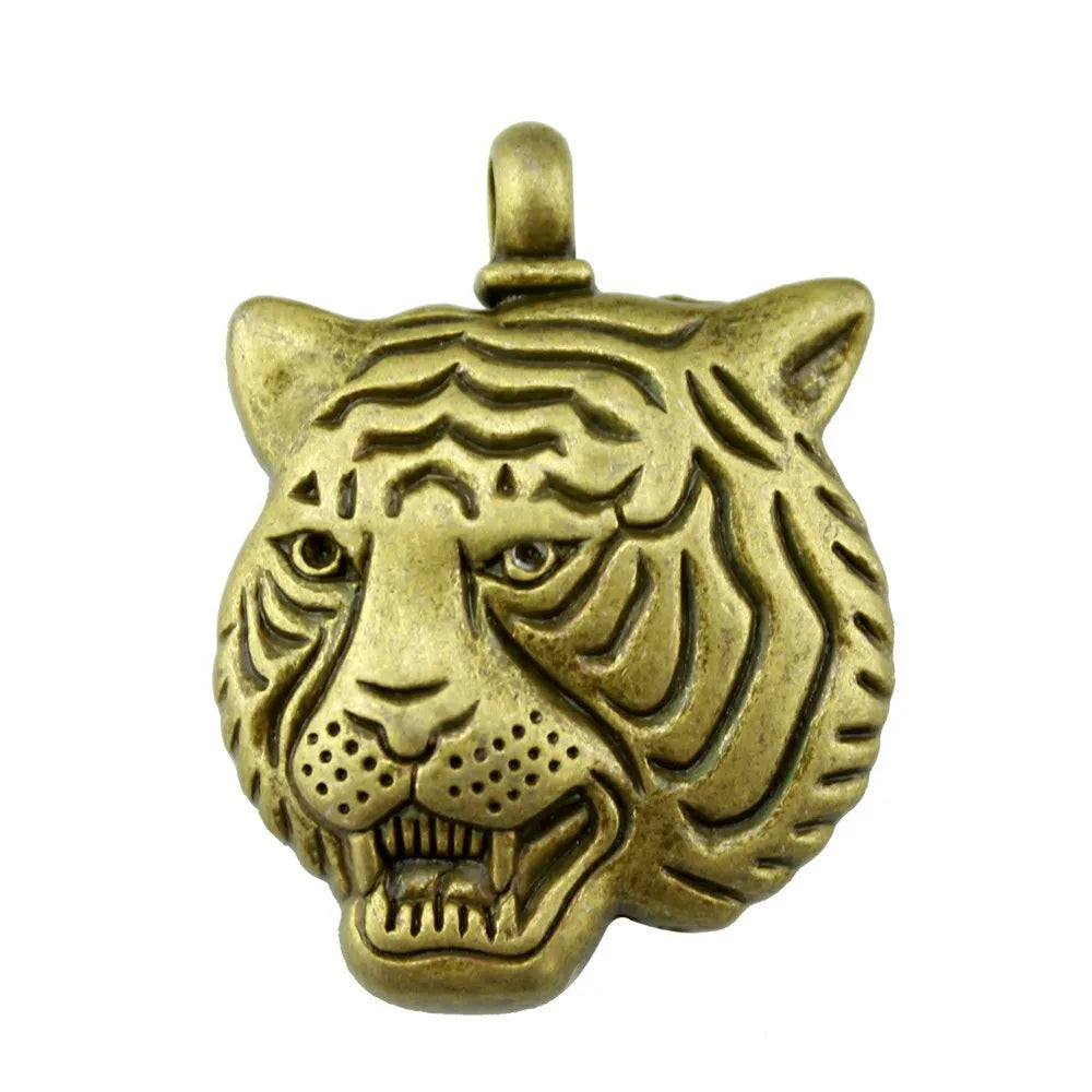 45x34mm 11g Multicolor Zinc Alloy Tiger Head Charm Pendant for DIY Animal Theme Jewelry Making