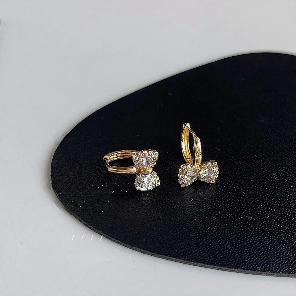 14K Gold Plated Copper Zircon Bow Drop Earrings Sweet Minimalist Jewelry For Women