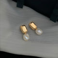 14K Gold Plated Copper Baroque Freshwater Pearl Irregular Geometric French Vintage Drop Earrings