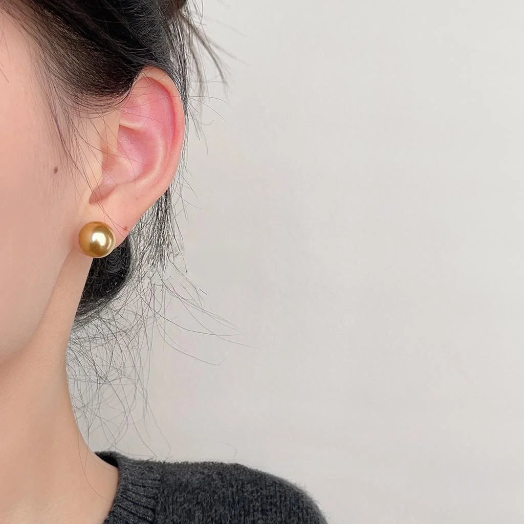 Gold Glass Pearl Round Stud Earrings French Light Luxury Geometric Fashion Jewelry