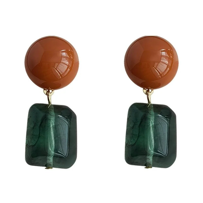 Handmade Autumn Ombre Resin Copper Geometric Drop Earrings With Silver Plated Pins