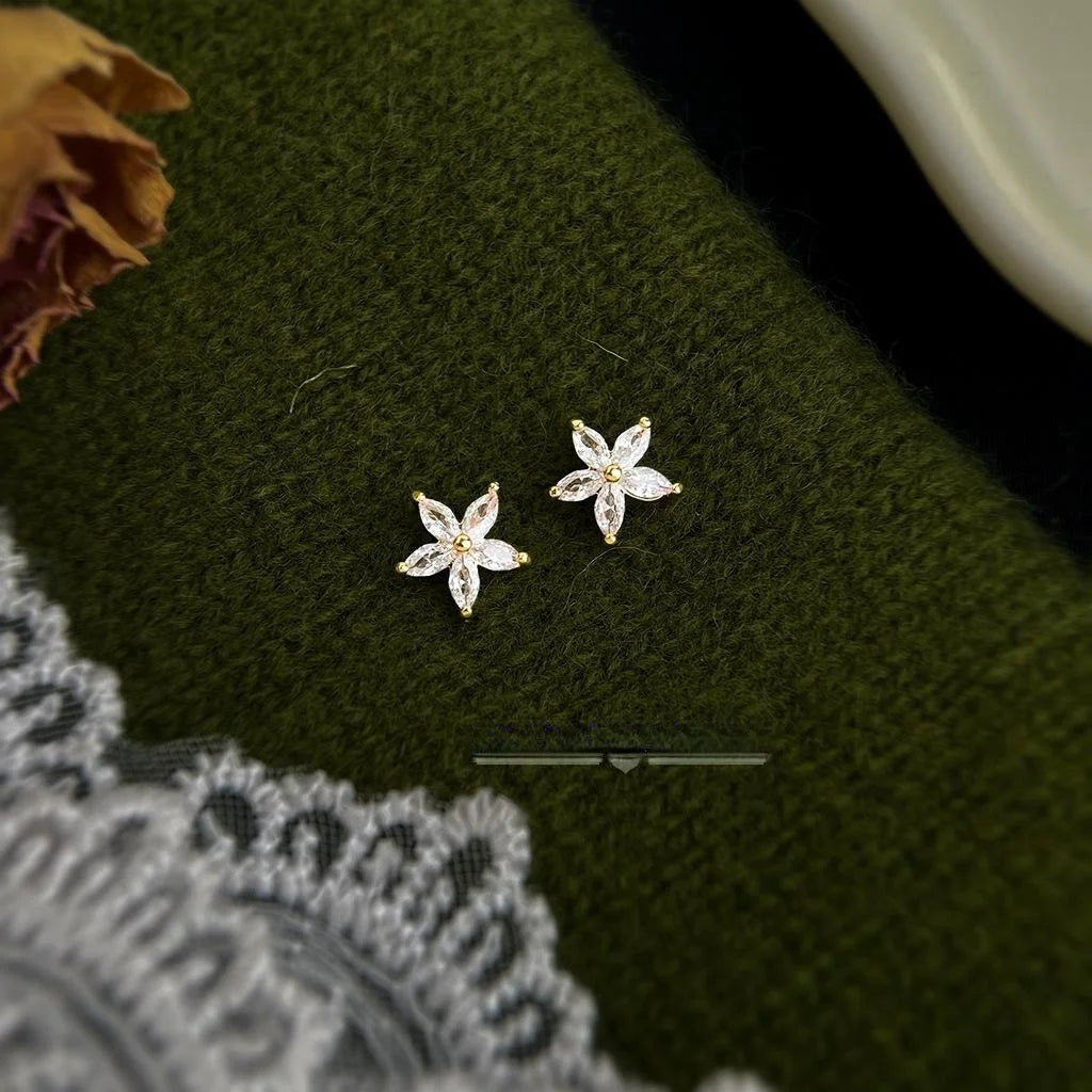 Academy Style Zircon Flower Stud Earrings Copper Sweet Minimalist Daily Jewelry