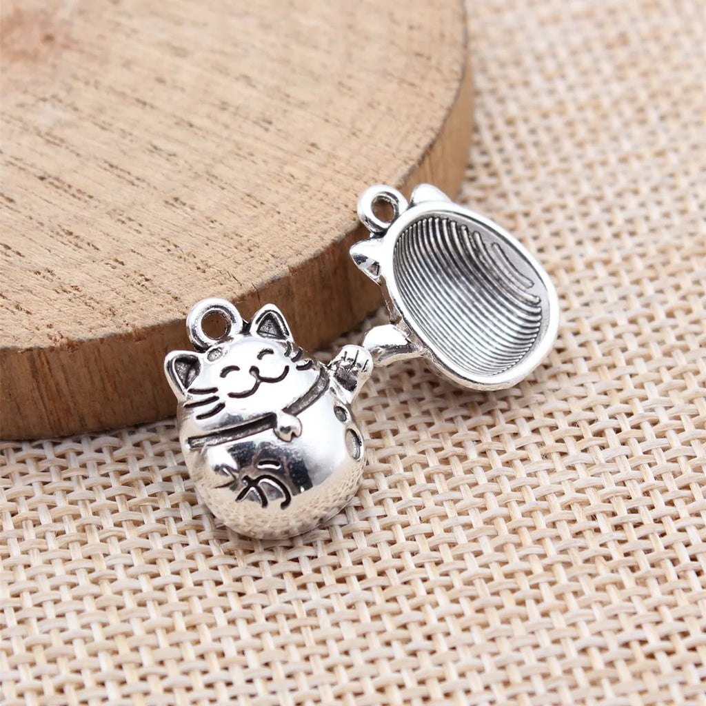 17.5x14.7mm 1.85g Antique Silver Zinc Alloy Lucky Cat Charm Pendant for DIY Necklace Bracelet Jewelry