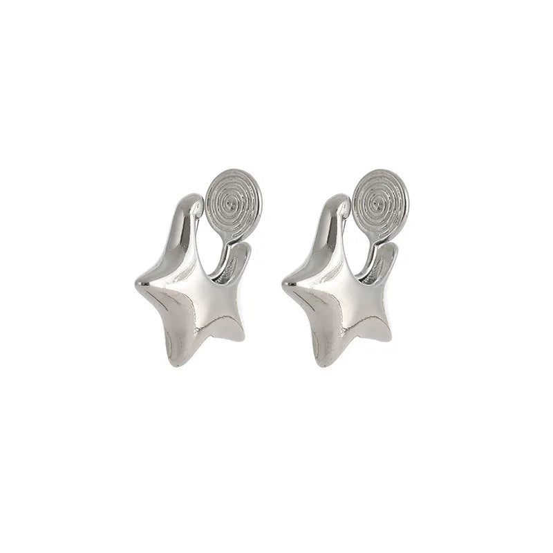Elegant Alloy Five Point Star Stud & Clip On No Piercing Spiral Hoop Earrings