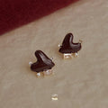 French Vintage Burgundy Heart Stud Earrings With Micro Pave Zircon Copper